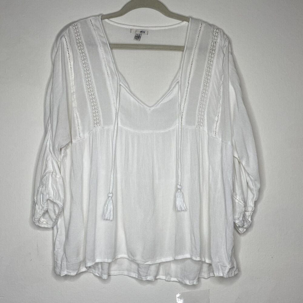 Revolve Lulu's Amuse Society Cool Breeze Relaxed Top White VTie Boho Crochet XS